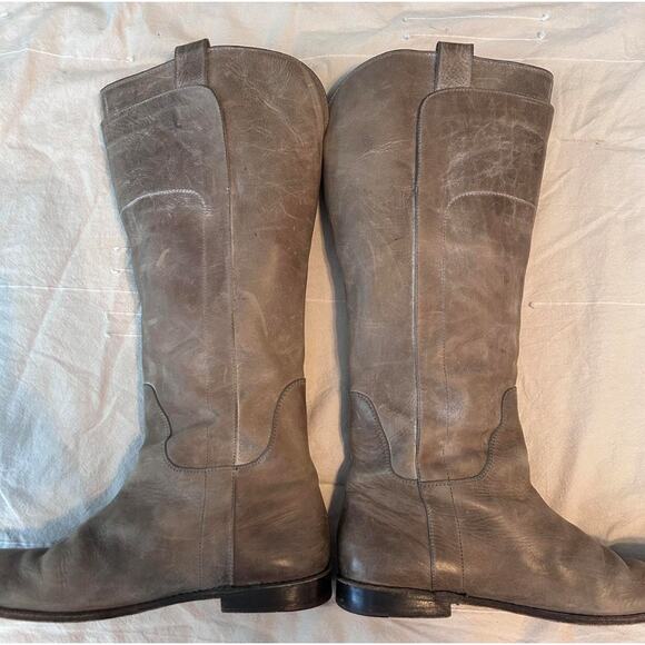 Frye Paige Tall Leather Riding Boots Gray Tan Sz 9.5B Distressed Boho Western - Picture 3 of 5
